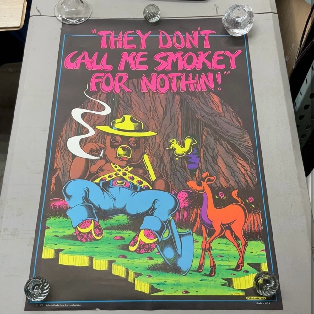 Smokey the Bear Smoking 1973 Blacklight poster